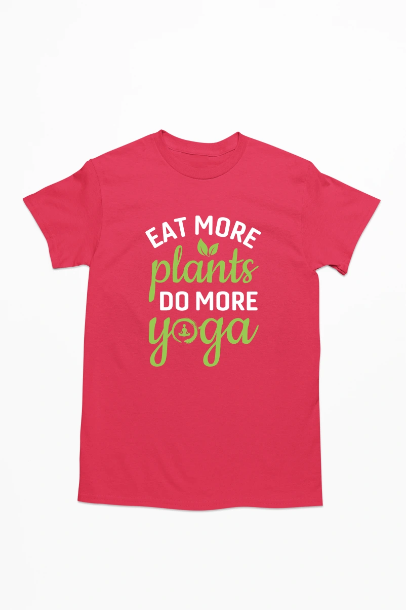 Eat More Plants Do More Yoga Men's Tshirt (Red, S)