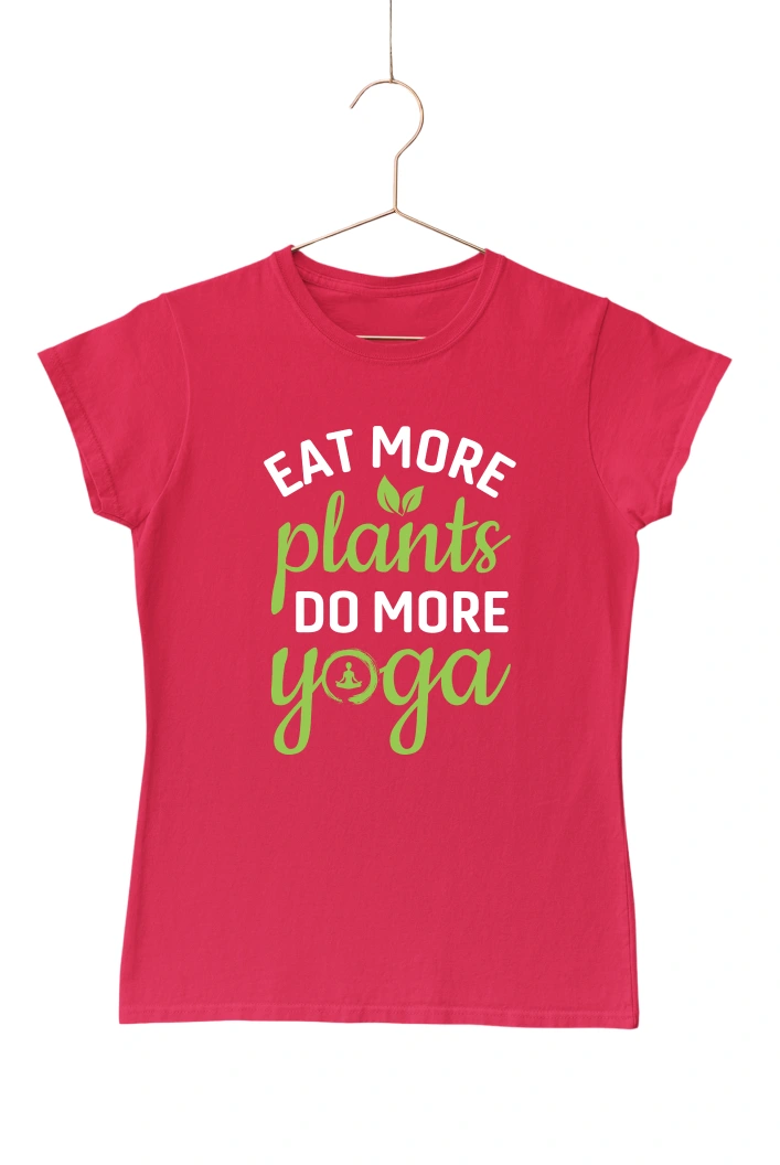 Eat More Plants Do More Yoga Women's Tshirt (Red, S)