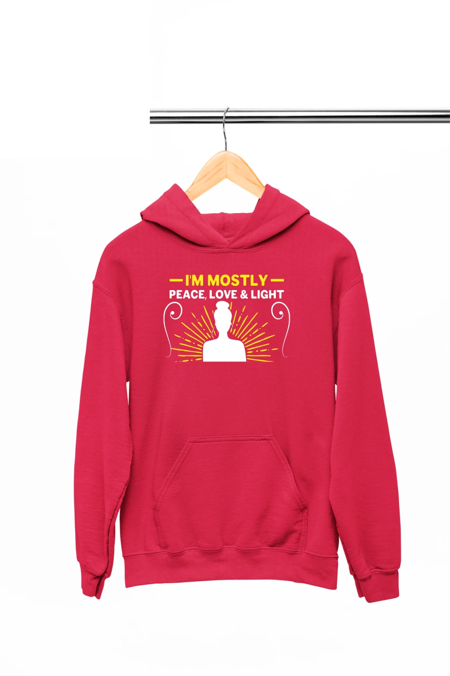 I;m Mostly Peace Love and Light Hoodie (Red, S)