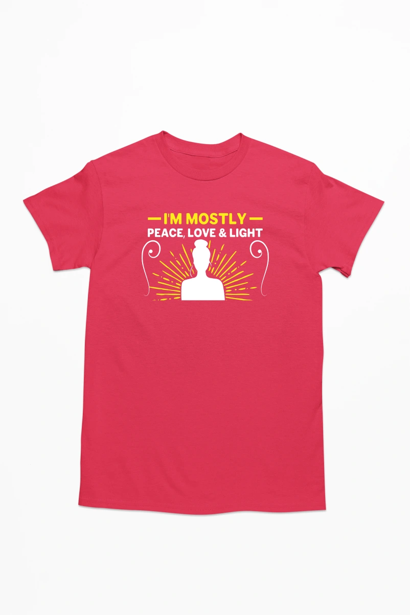 I;m Mostly Peace Love and Light Men's Tshirt (Red, S)