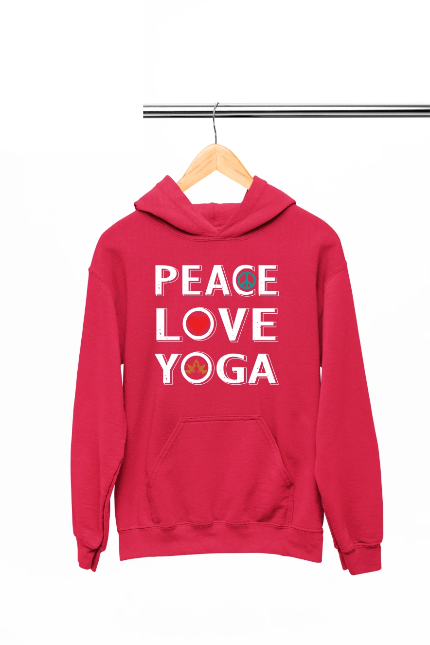 Peace Love Yoga Hoodie (Red, S)