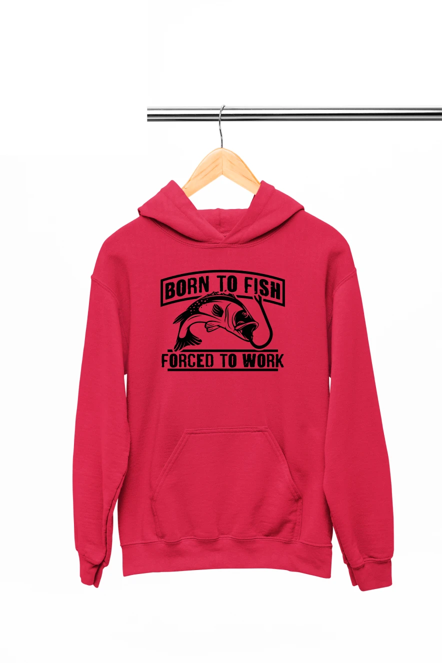 Born To Fish Forced To Work Hoodie (Red, S)