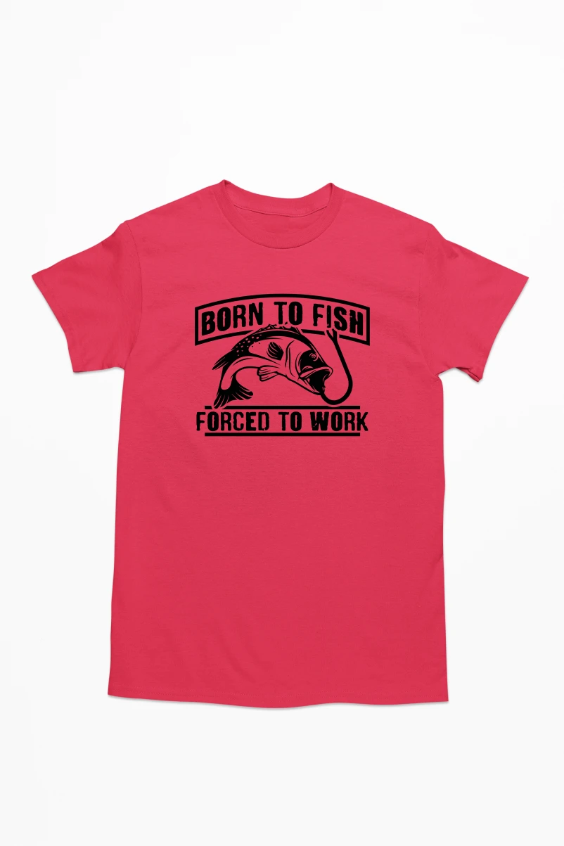 Born To Fish Forced To Work Men's Tshirt (Red, S)