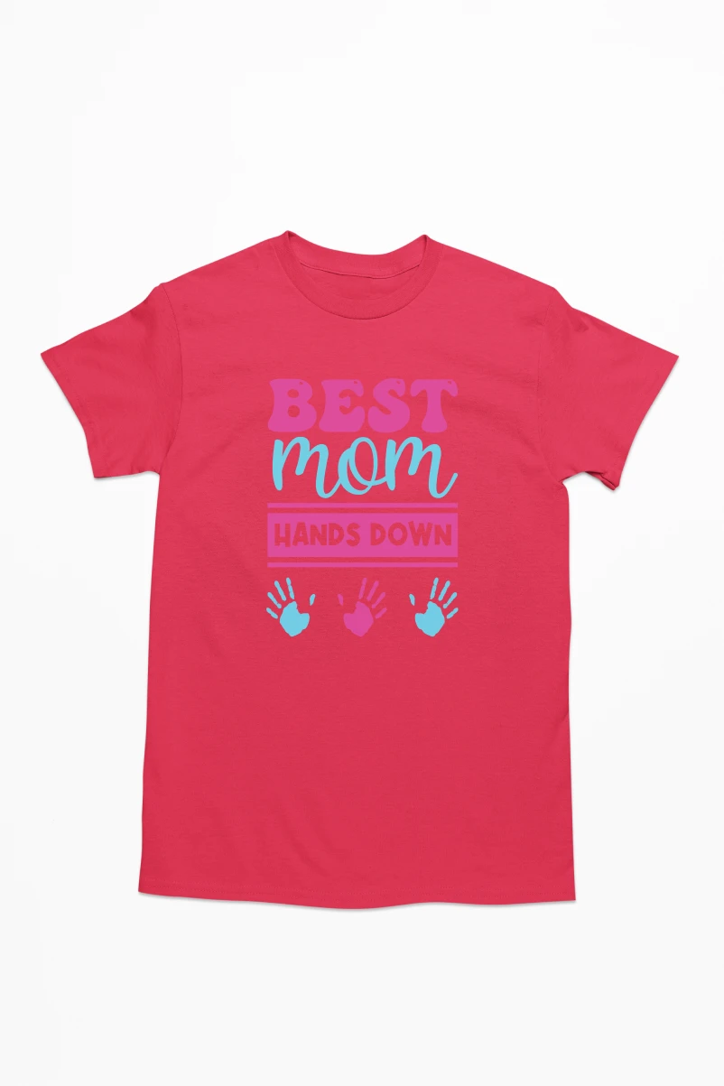 Best Mom Hands Down Men's Tshirt (Red, S)