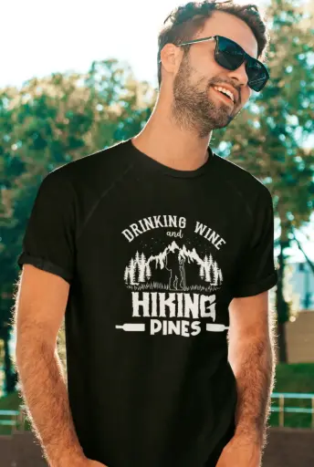 Drinking Wine and Hiking Pines Men's Tshirt