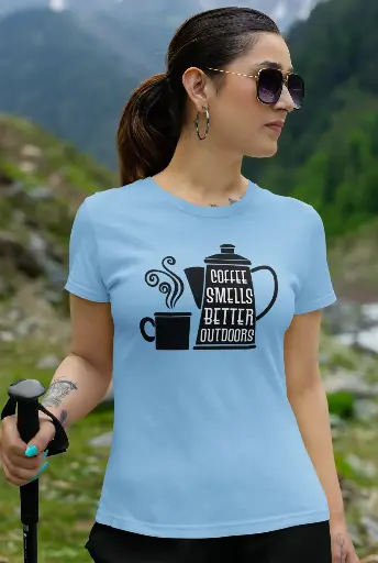 Coffee Smells Better Outdoors Women's Tshirt